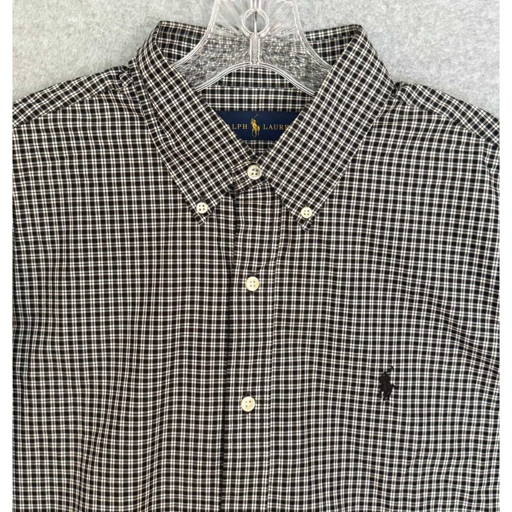Ralph Lauren Button Down Shirt Mens Large Large Black White Gingham Check Cotton